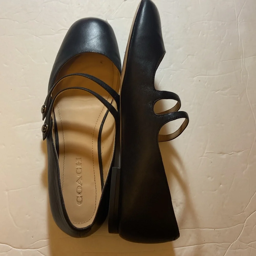 Coach Winley Double Buckle Mary Jane Ballet Flats Black Leather 10B Vietnam - Picture 2 of 8